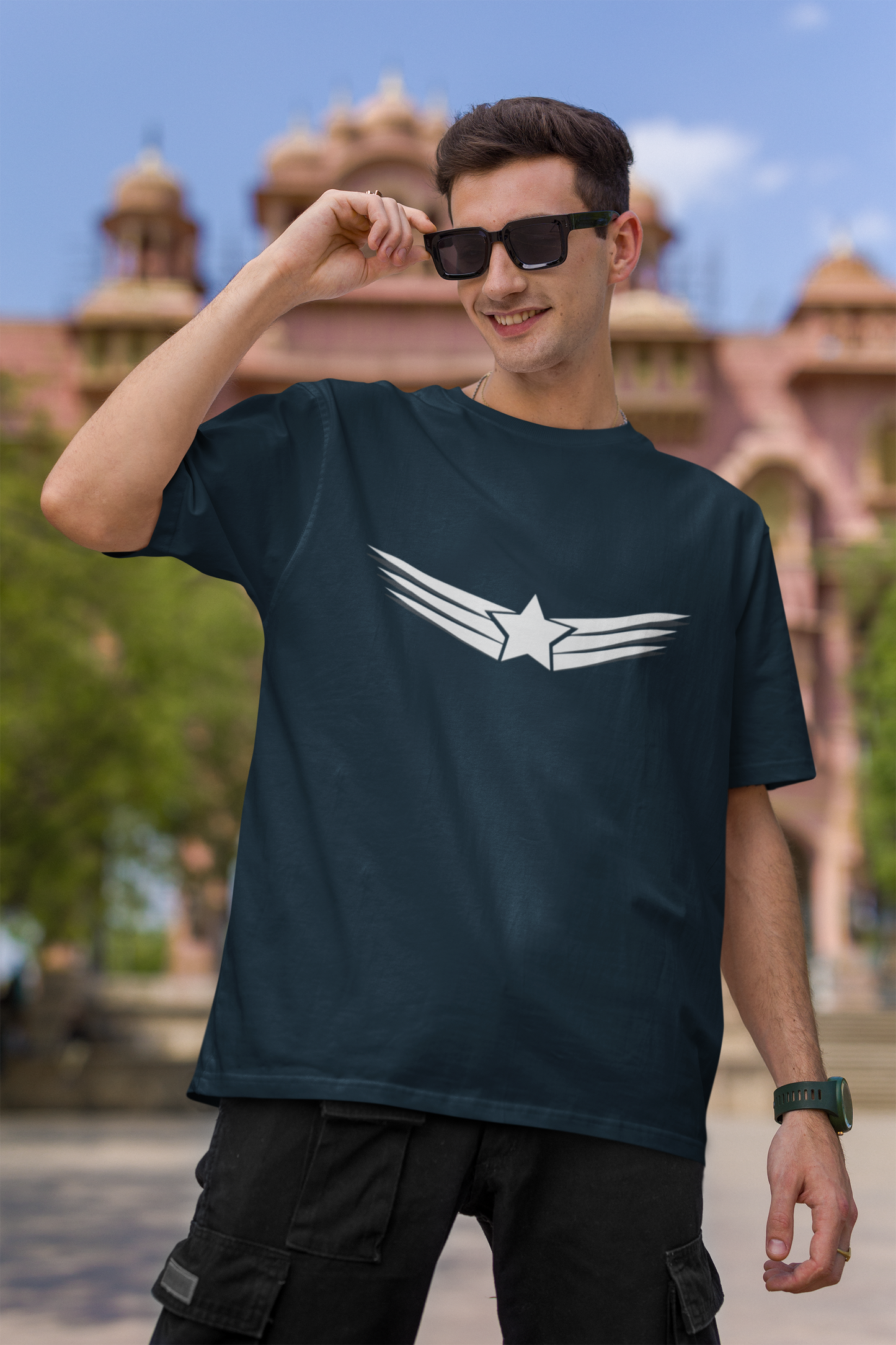 Men's Sentinel Shield Oversized Tee: Unleash the Hero Within