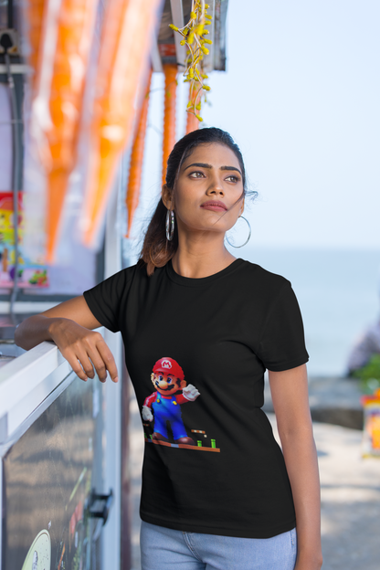 Retro Super Mario Women's Round Neck T-Shirt - Kiseki Apparels