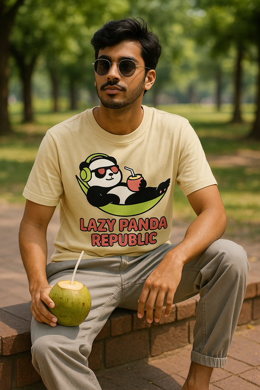 Men's Classic Round Neck Lazy Panda T-Shirt