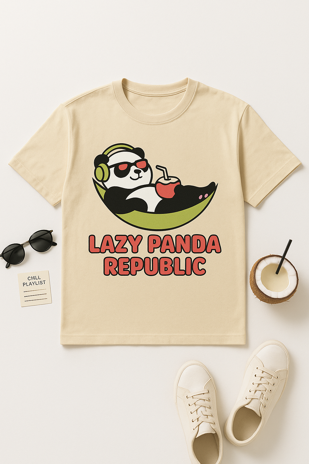 Women's Classic Round Neck Lazy Panda T-Shirt