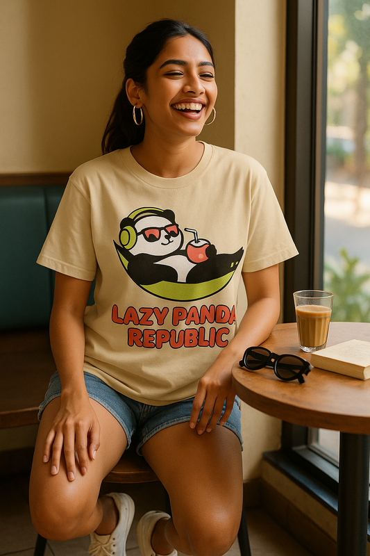 Women's Classic Round Neck Lazy Panda T-Shirt