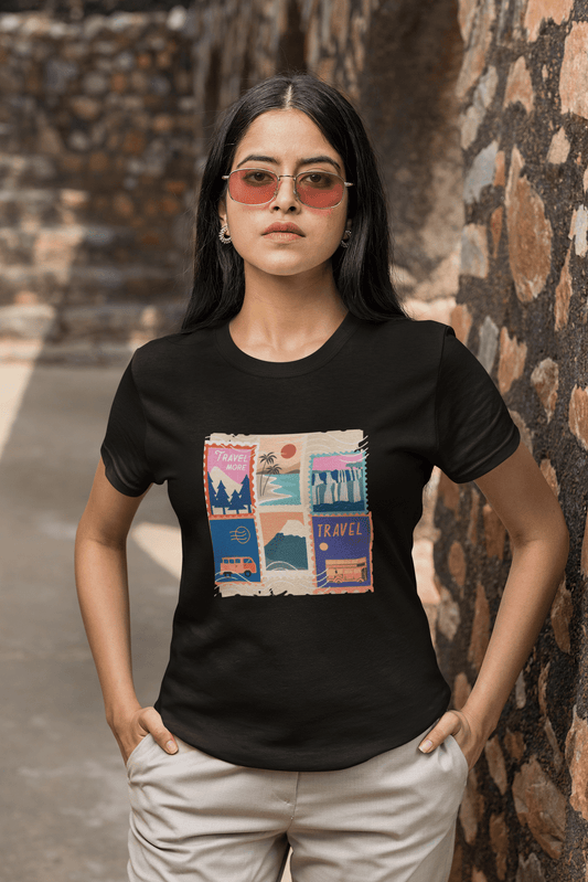 Women's T-Shirt Travel Stamps - Kiseki Apparels