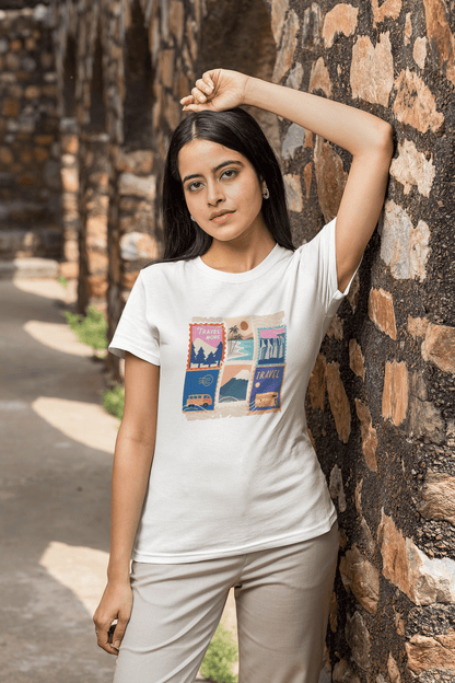 Women's T-Shirt Travel Stamps - Kiseki Apparels