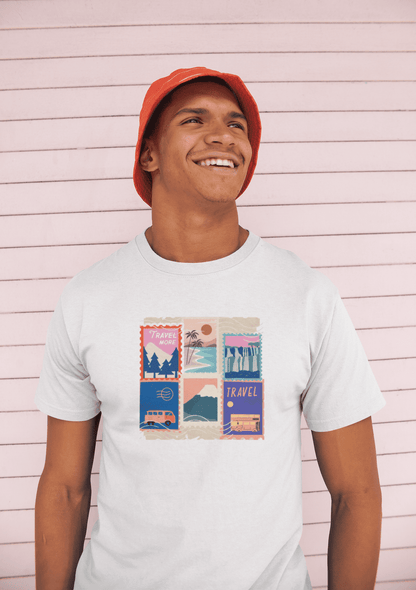 Men's T-Shirt Travel Stamps - Kiseki Apparels