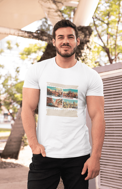 Men's Passport Stamp Round Neck T-Shirt - Kiseki Apparels